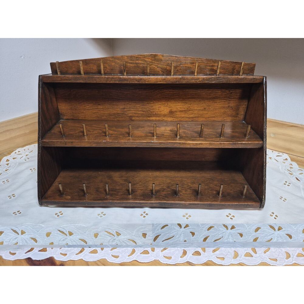 Vintage Wooden Sewing Thread Spool Holder/ Organizer 27 Spools